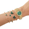 Alloy Band Fashion Female Emerald Green Round Dial Butterfly Bracelet Watch