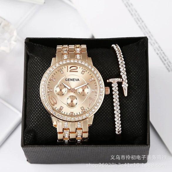 Alloy Band Quartz Watch For Couple Business Style Round Dial