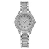 Alloy Band Quartz Watch With Roman Literal And Full Diamond For Women Leisure Style Round Dial
