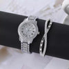 Alloy Band Quartz Watch With Roman Literal And Full Diamond For Women Leisure Style Round Dial