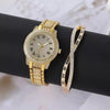 Alloy Band Quartz Watch With Roman Literal And Full Diamond For Women Leisure Style Round Dial