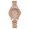 Alloy Band Quartz Watch With Roman Literal And Full Diamond For Women Leisure Style Round Dial