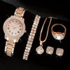 Alloy Band Quartz Watch With Roman Literal And Full Diamond For Women Leisure Style Round Dial