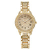 Alloy Band Quartz Watch With Roman Literal And Full Diamond For Women Leisure Style Round Dial