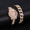 Alloy Band Quartz Watch With Roman Literal And Full Diamond For Women Leisure Style Round Dial