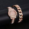 Alloy Band Quartz Watch With Roman Literal And Full Diamond For Women Leisure Style Round Dial