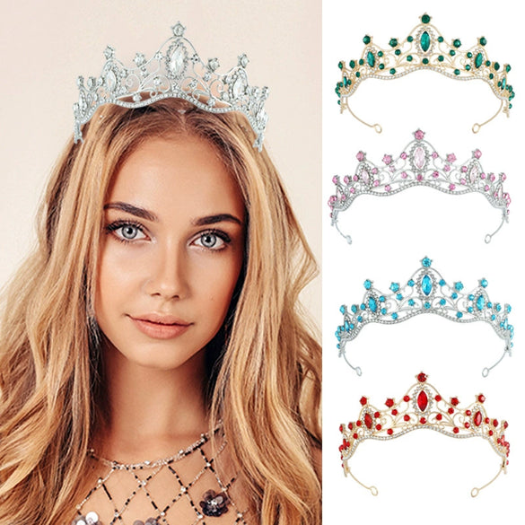 Alloy Baroque Rhinestone Electroplated Rhombus Crown For Adult Women Bridal Hair Accessories