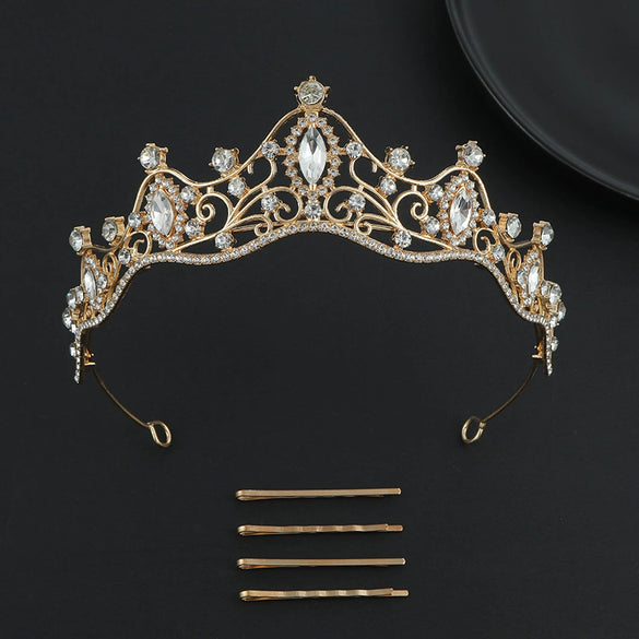 Alloy Baroque Rhinestone Electroplated Rhombus Crown For Adult Women Bridal Hair Accessories