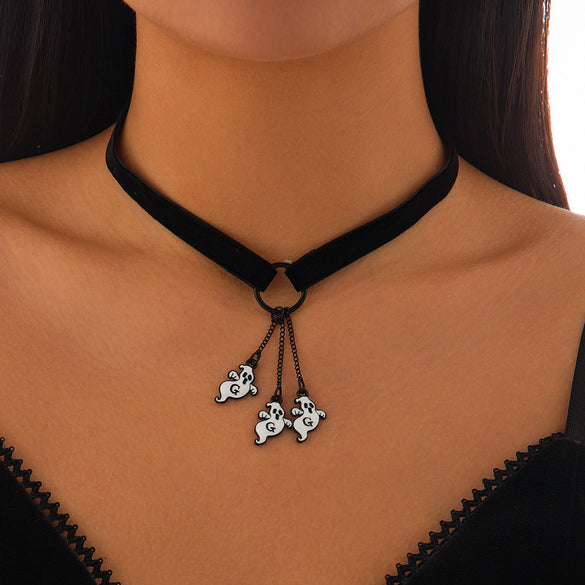Alloy Bat Crystal Pendant Necklace With Heart And Drop Shape For Women In Dark Style And Electroplating Treatment Ball Chain