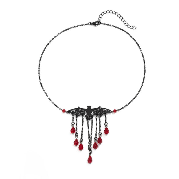 Alloy Bat Crystal Pendant Necklace With Heart And Drop Shape For Women In Dark Style And Electroplating Treatment Ball Chain