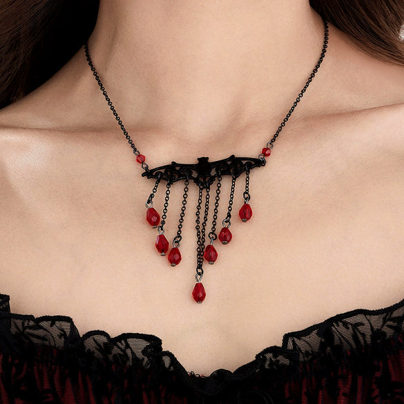Alloy Bat Crystal Pendant Necklace With Heart And Drop Shape For Women In Dark Style And Electroplating Treatment Ball Chain