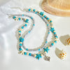Alloy Bead Chain Women's Handmade Bohemian Animal Geometric Zodiac Turtle Pendant Starfish Turquoise Multi Layer Stacked Clavicle Necklace