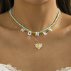 Alloy Bead Letter Stacked Heartshaped Pendant Collarbone Necklace For Women With Geometric Pattern And Electroplating Treatment