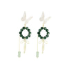 Alloy Beaded Bamboo Tassel And Pink Butterfly Animal Zodiac Electroplated Women's Earrings