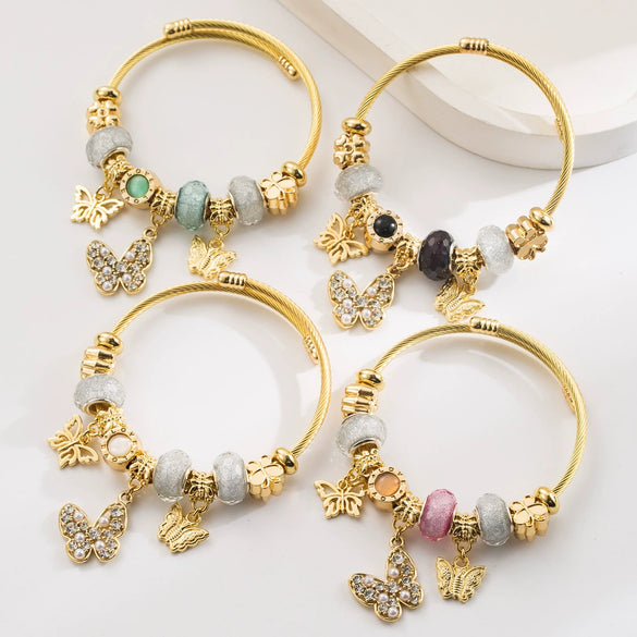 Alloy Beaded Bracelet Set With Diamonds Butterfly Geometric Style Women's