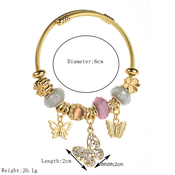 Alloy Beaded Bracelet Set With Diamonds Butterfly Geometric Style Women's