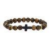 Alloy Beaded Bracelet With Red Turquoise Tiger Eye Stone Volcanic Stone Cross