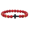 Alloy Beaded Bracelet With Red Turquoise Tiger Eye Stone Volcanic Stone Cross