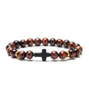 Alloy Beaded Bracelet With Red Turquoise Tiger Eye Stone Volcanic Stone Cross