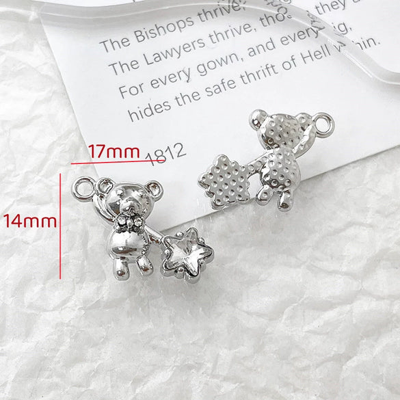 Alloy Beaded Pendant Bracelet Necklace With Cross And Bear Black Pink Lovely Style Electroplated Line Pattern