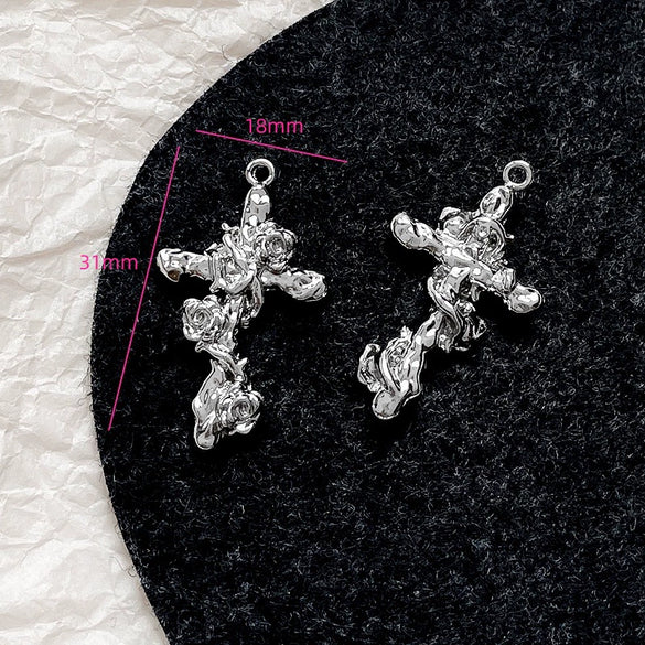 Alloy Beaded Pink Sweetheart Butterfly Love Cross Cat Pendant Electroplated Handmade Bracelet Necklace Accessories With Stars Love Pattern