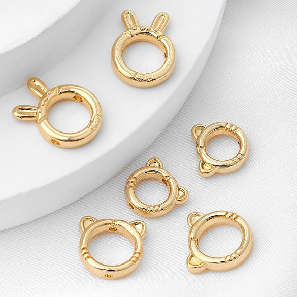 Alloy Beaded Ring Rabbit Heartshaped Doublehole Electroplated