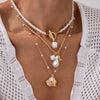 Alloy Beaded Shell Necklace With Geometric Ushaped Pendant And Electroplating For Women