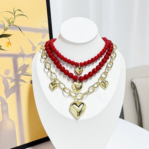 Alloy Beads Heart Shaped Electroplated Modern Retro Light Luxury Women's Ochain Necklace