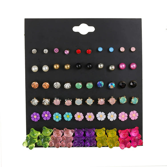 Alloy Bear Shape Stud Earrings With Animal Zodiac Diamond Design For Girls