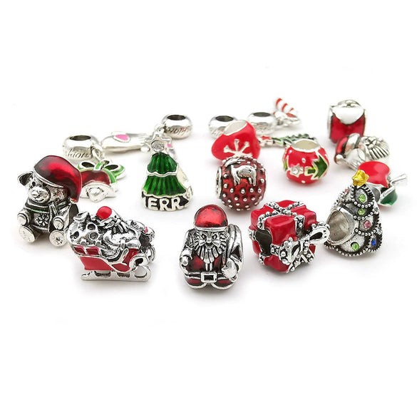 Alloy Big Hole Beads Dripping Oil Treatment Christmas Series Snowflake Santa Claus Diy Jewelry Accessories