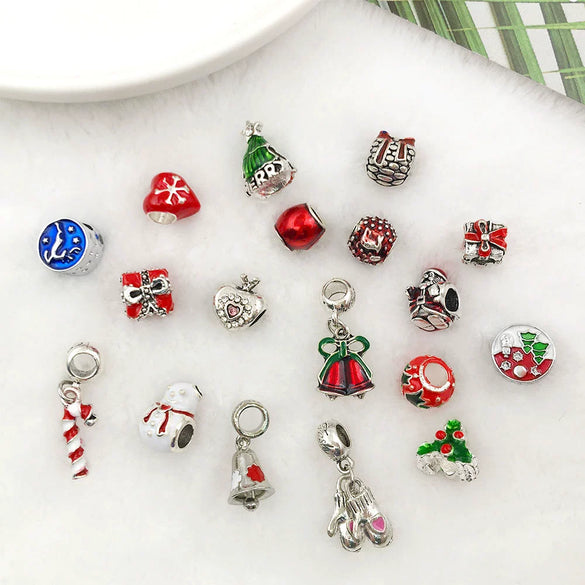 Alloy Big Hole Beads Dripping Oil Treatment Christmas Series Snowflake Santa Claus Diy Jewelry Accessories