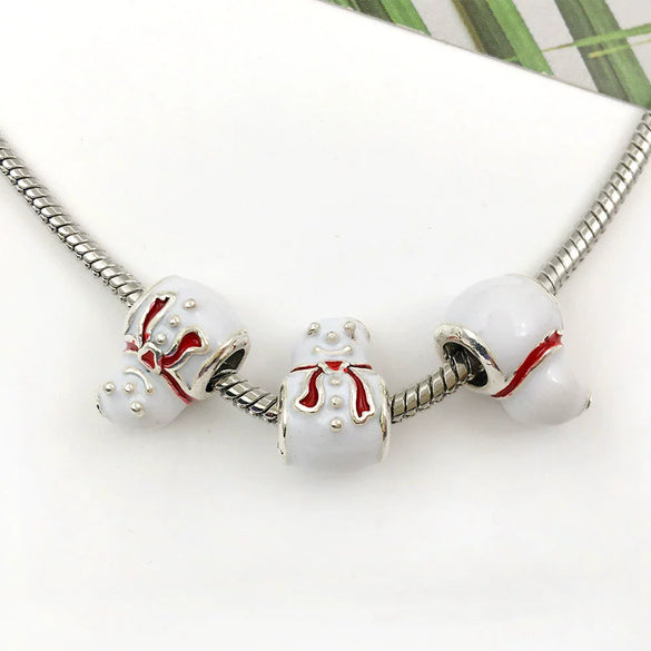 Alloy Big Hole Beads Dripping Oil Treatment Christmas Series Snowflake Santa Claus Diy Jewelry Accessories