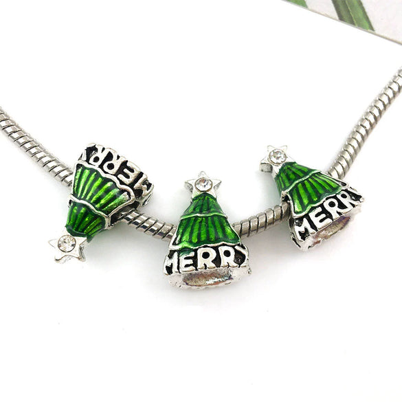 Alloy Big Hole Beads Dripping Oil Treatment Christmas Series Snowflake Santa Claus Diy Jewelry Accessories