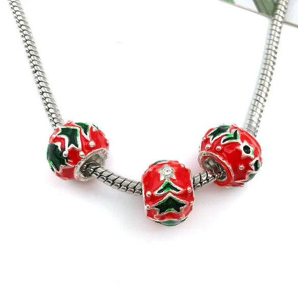 Alloy Big Hole Beads Dripping Oil Treatment Christmas Series Snowflake Santa Claus Diy Jewelry Accessories