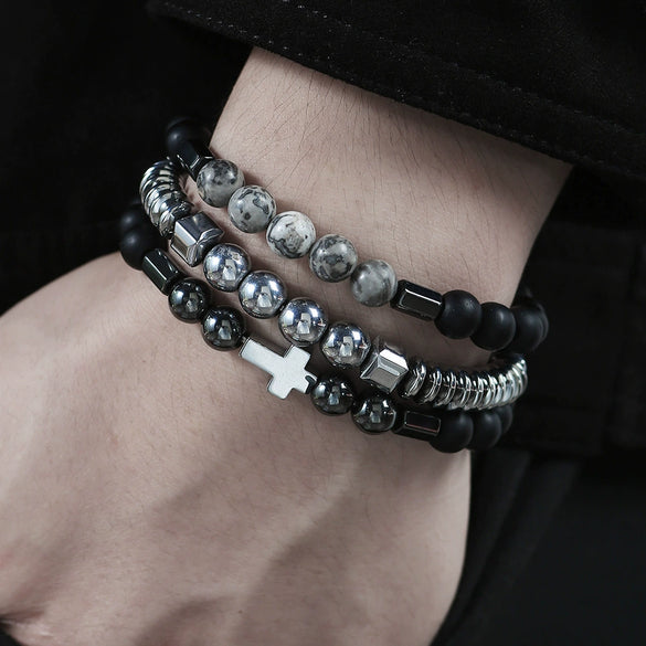 Alloy Black Gallstone And Black Magic Sand Manual Crafted Geometric Style Unisex Bracelet