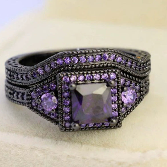 Alloy Black Zircon Plated Black Gold Ring With Geometric Pattern For Women