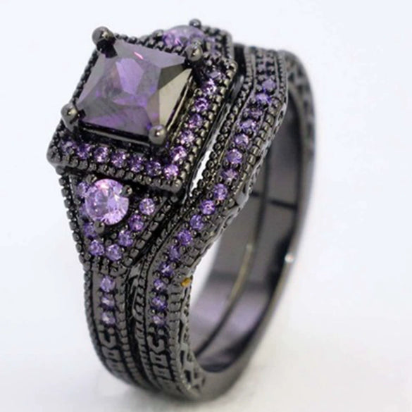 Alloy Black Zircon Plated Black Gold Ring With Geometric Pattern For Women