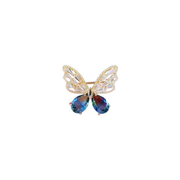 Alloy Blue Butterfly And Flower Pattern Ladies Brooch With Electroplating