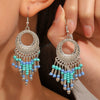 Alloy Bohemian Carved Hollow Geometric And Flower Earrings With Long Tassel Electroplating