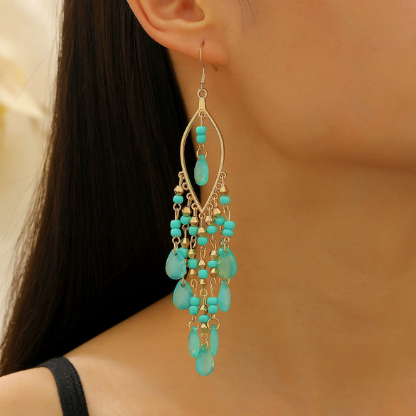 Alloy Bohemian Carved Hollow Geometric And Flower Earrings With Long Tassel Electroplating