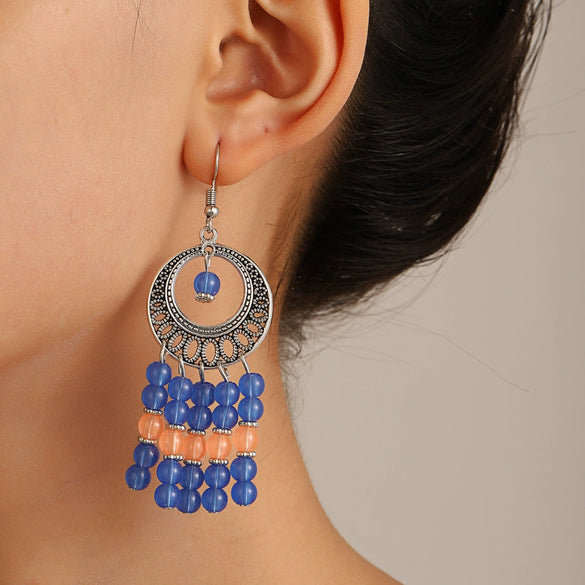 Alloy Bohemian Carved Hollow Geometric And Flower Earrings With Long Tassel Electroplating