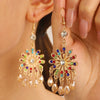 Alloy Bohemian Carved Hollow Geometric And Flower Earrings With Long Tassel Electroplating
