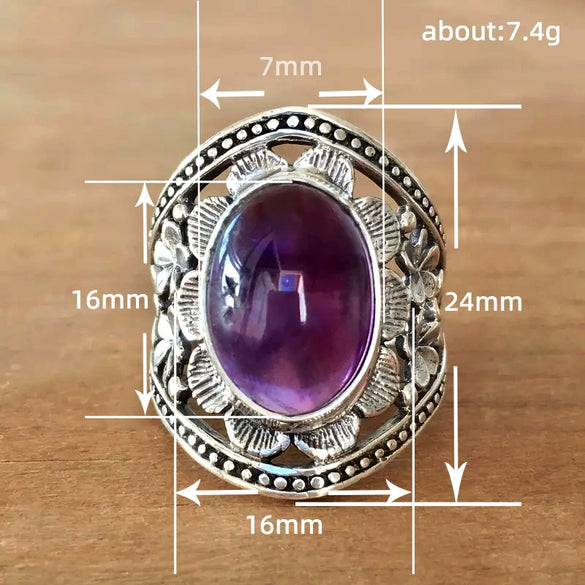 Alloy Bohemian Distressed Ring With Carved Flower And Leaf Pattern For Women