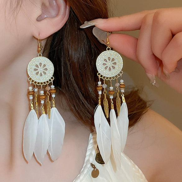 Alloy Bohemian Oil Dripping Rhombus Cotton Thread Tassel Earrings