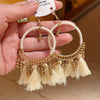 Alloy Bohemian Oil Dripping Rhombus Cotton Thread Tassel Earrings