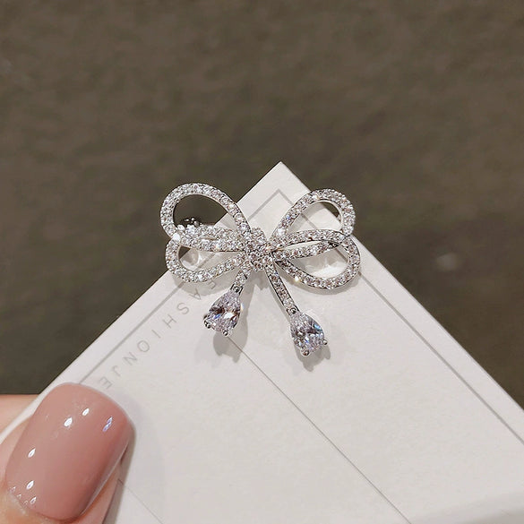 Alloy Bow Brooch With Flower Pattern For Women Electroplated Fixed Clothes Accessory