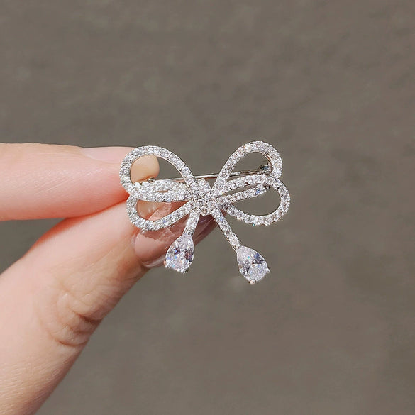 Alloy Bow Brooch With Flower Pattern For Women Electroplated Fixed Clothes Accessory