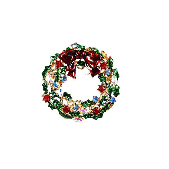 Alloy Bow Christmas Wreath Brooch For Women