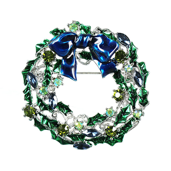 Alloy Bow Christmas Wreath Brooch For Women