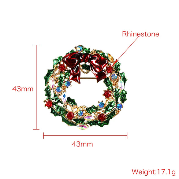 Alloy Bow Christmas Wreath Brooch For Women